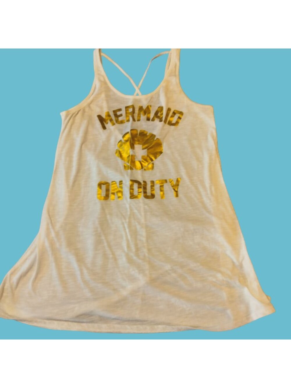 Xhilaration Mermaid on Duty Tank Top Womens White Gold Seashell Print Medium